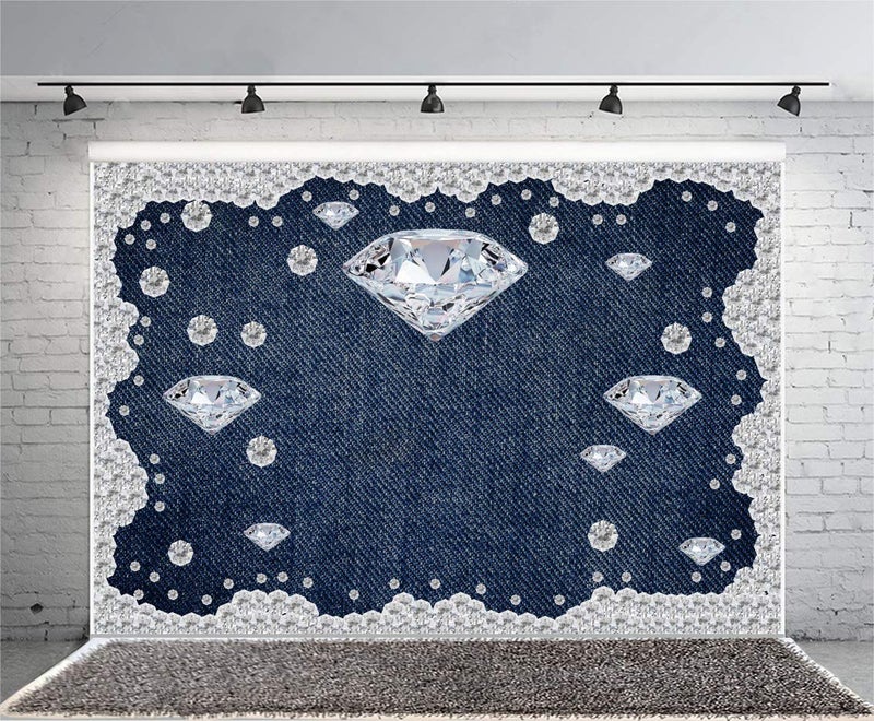 Yeele 10x8ft Diamond Denim Style Backdrop for Photography Jeans Inlaid Rhinestone Background Birthday Party Decoration Woman Kids Photo Booth Shoot Vinyl Studio Props - Image 3